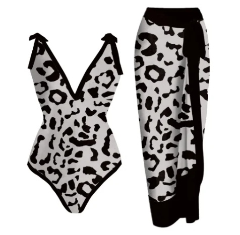 Damen Badeanzug Animal Print schwarz/ weiß