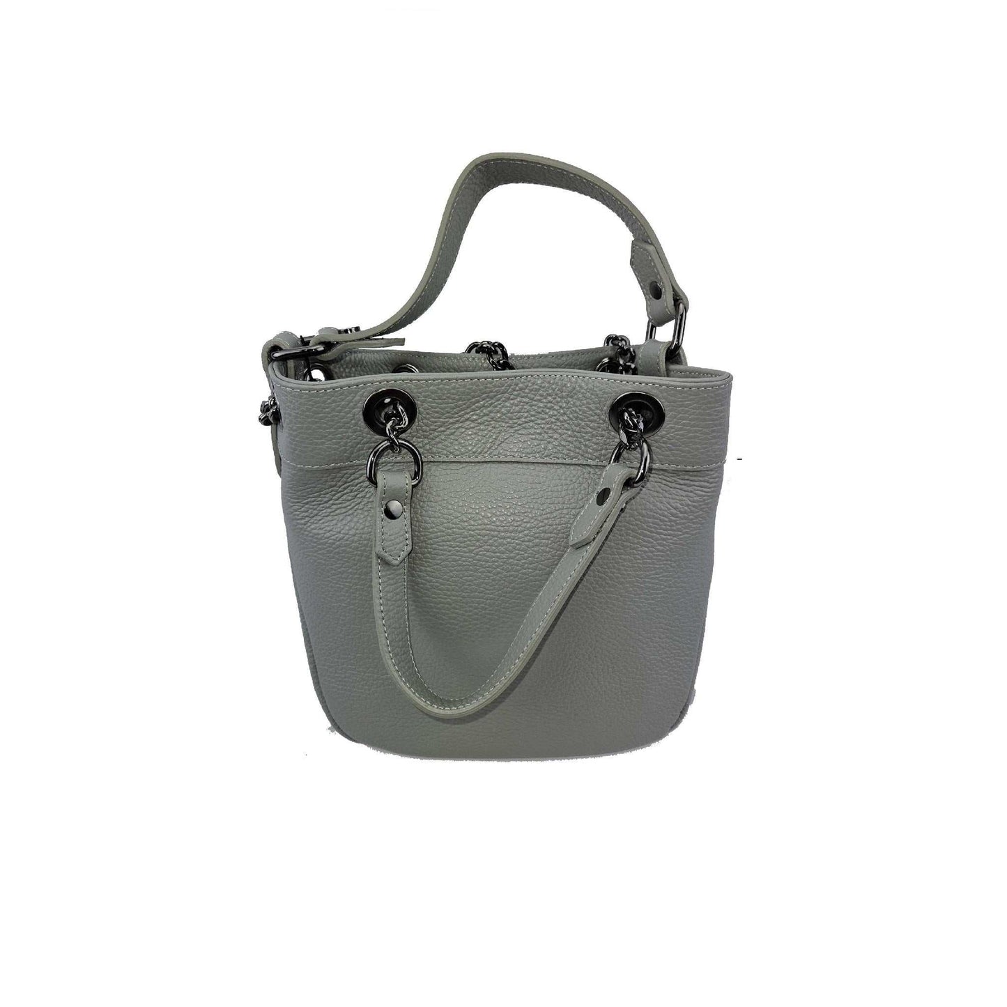 Bucket Bag Grau Leder Magnetverschluss