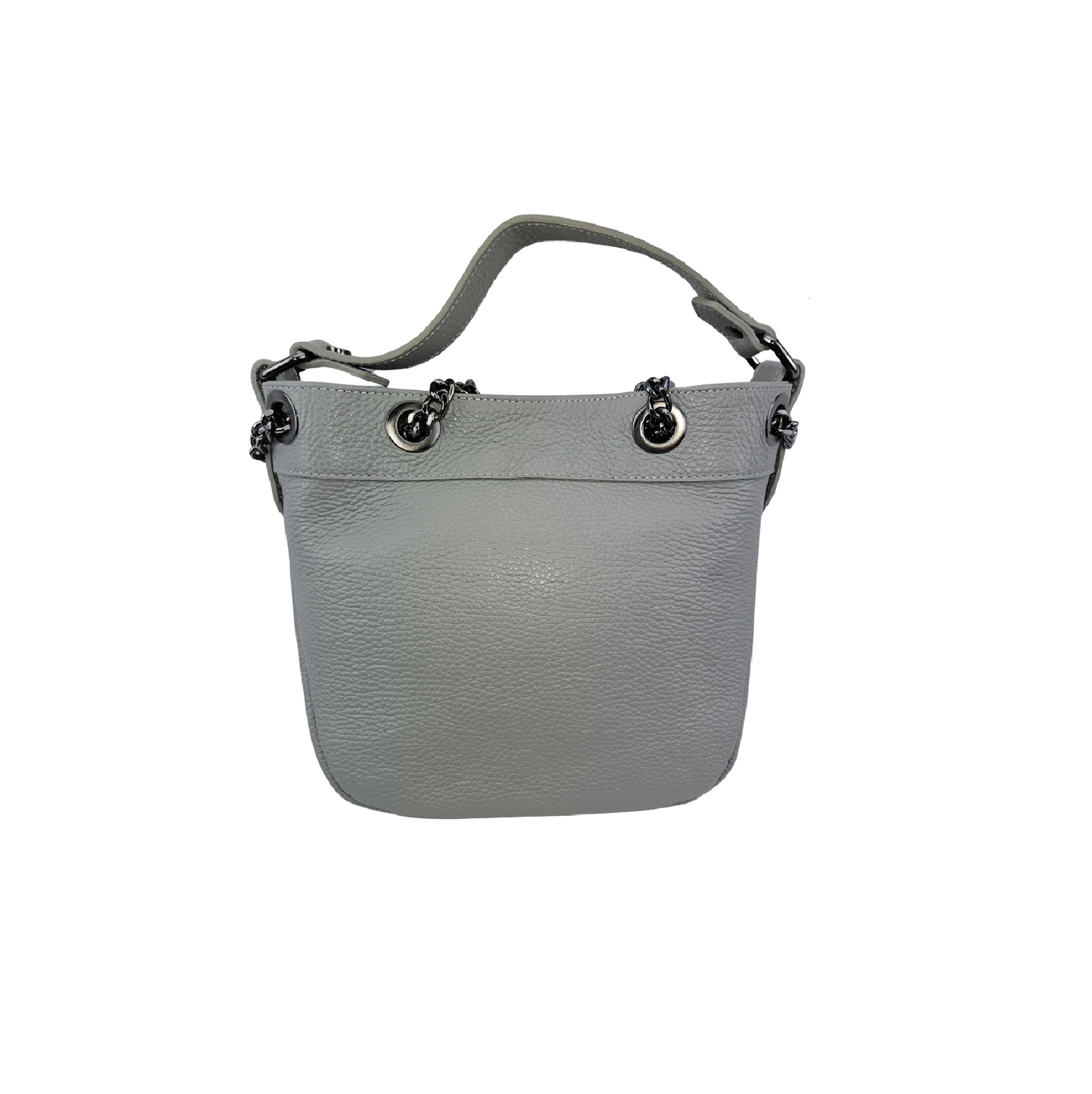 Bucket Bag Grau Leder Magnetverschluss