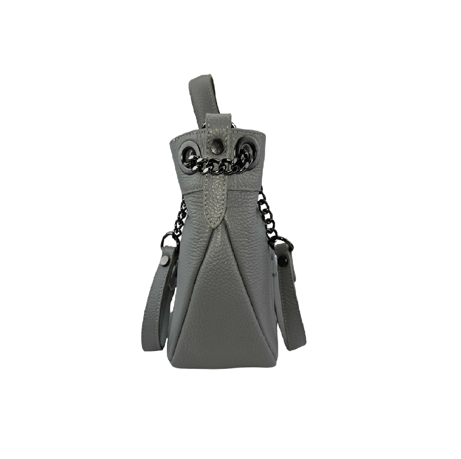 Bucket Bag Grau Leder Magnetverschluss