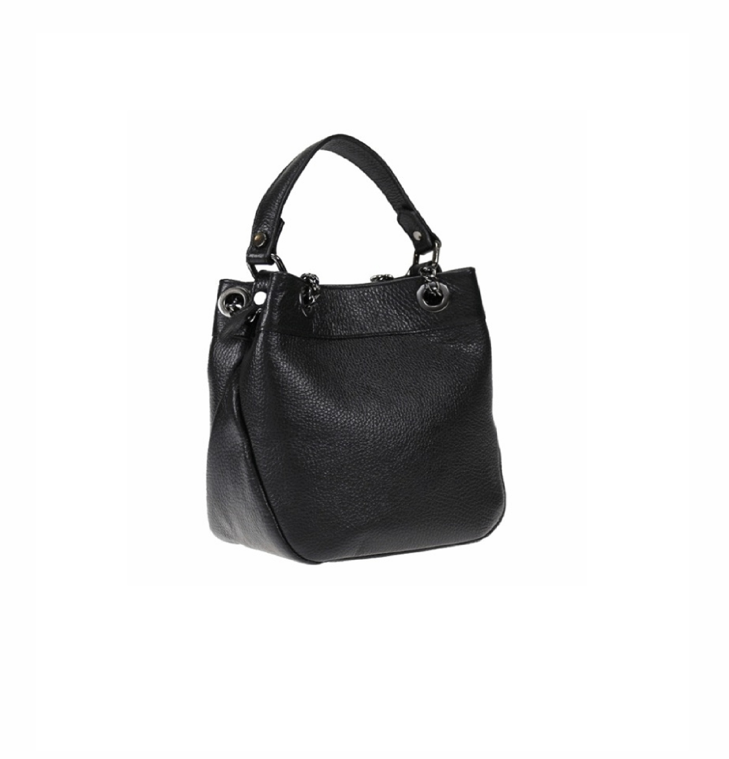 Bucket Bag Schwarz Leder Magnetverschluss