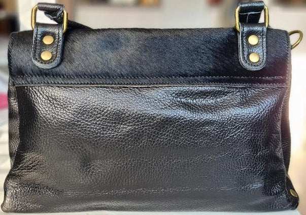 Handtasche Leder Pony Damen Drehverschluss Lederhenkel Schwarz Aleri Design