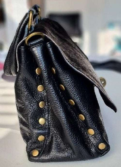 Handtasche Leder Pony Damen Drehverschluss Lederhenkel Schwarz Aleri Design