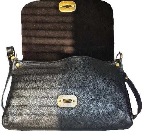 Handtasche Leder Pony Damen Drehverschluss Lederhenkel Schwarz Aleri Design