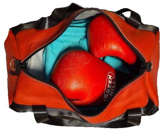 Sporttasche Leder Fitnesstasche Reisetasche Weekender Rot/ Schwarz Aleri Design