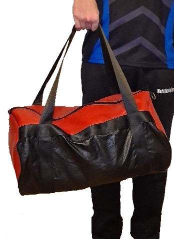 Sporttasche Leder Fitnesstasche Reisetasche Weekender Rot/ Schwarz Aleri Design