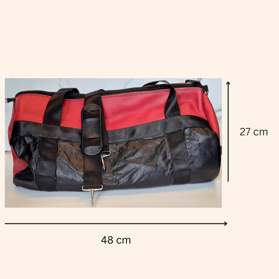 Sporttasche Leder Fitnesstasche Reisetasche Weekender Rot/ Schwarz Aleri Design