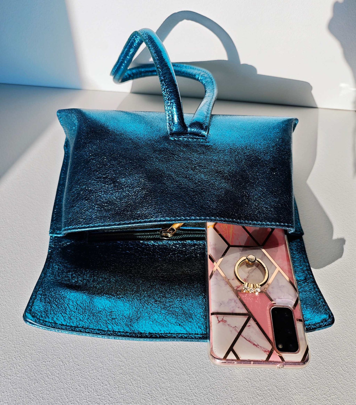 Abendtasche blau metallic