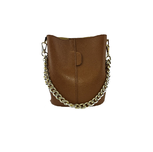 Bucket Bag Camel aus Leder mit Kettenriemen