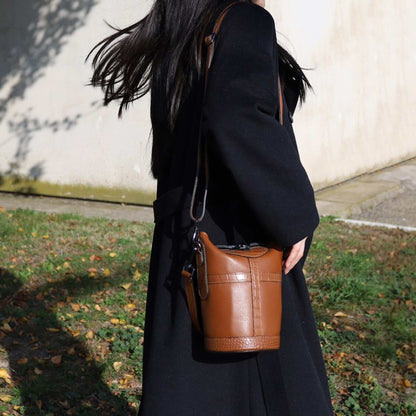 Bucket Bag Leder Krokoprägung Schwarz