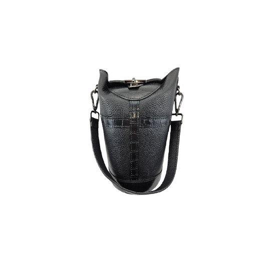 Bucket Bag Leder Krokoprägung Schwarz