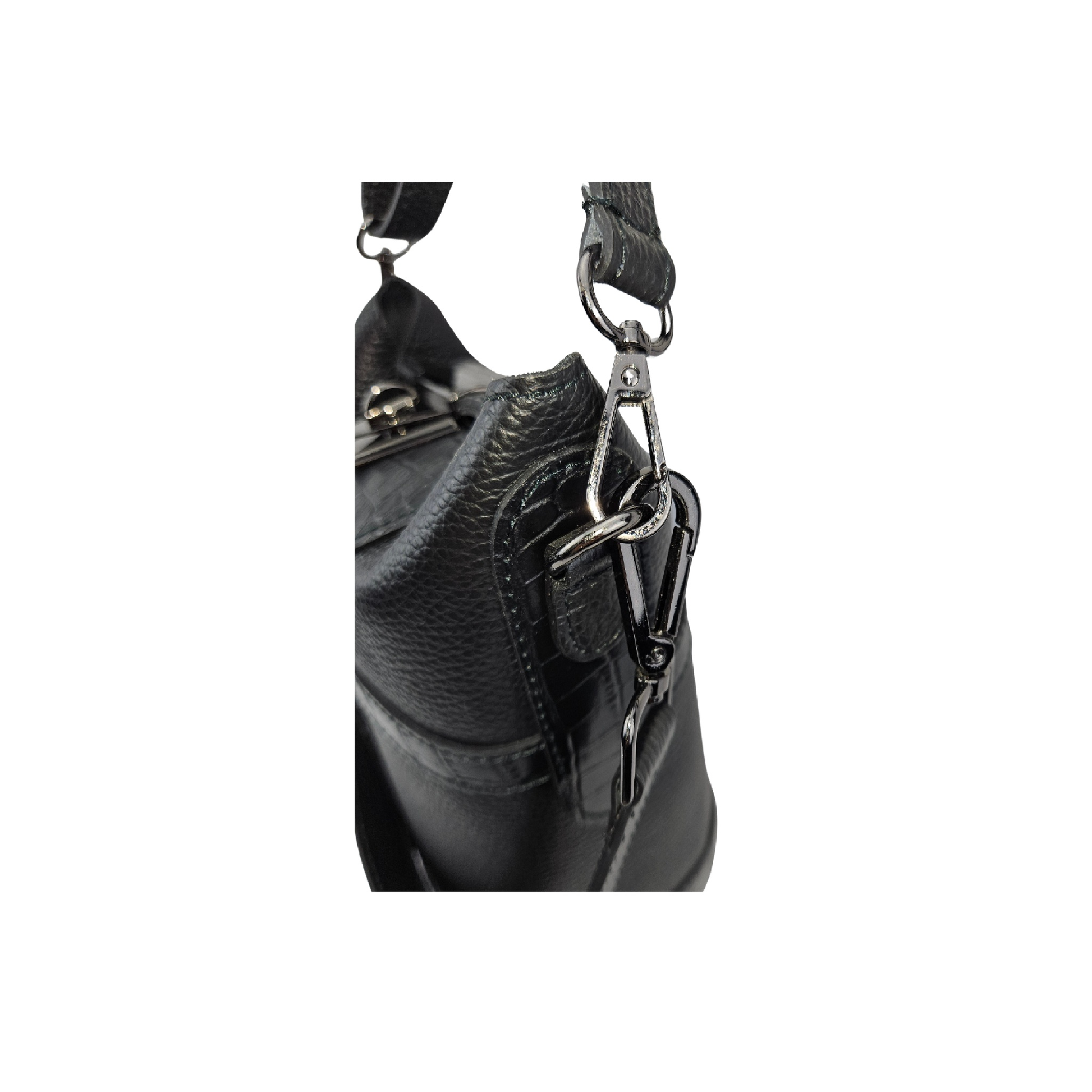 Bucket Bag Leder Krokoprägung Schwarz