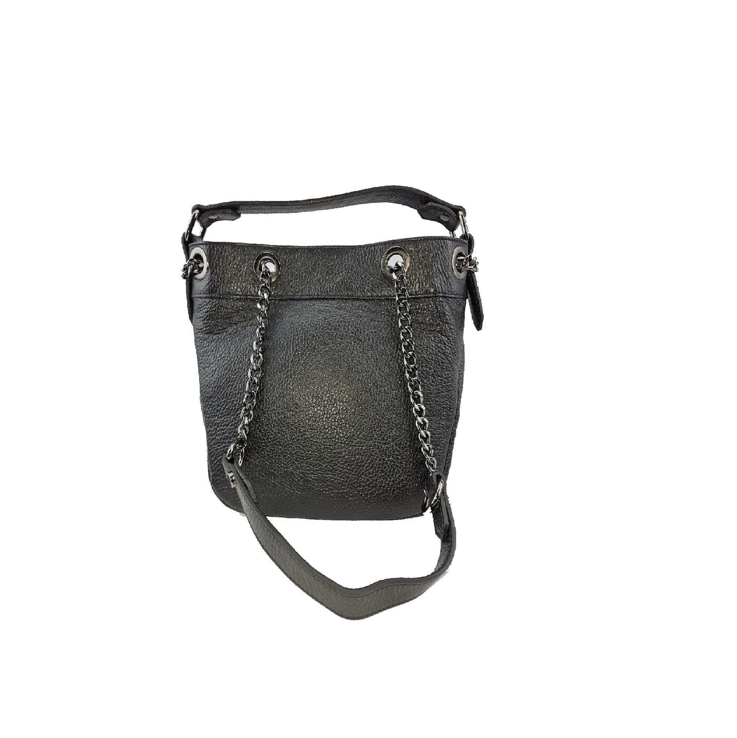 Bucket Bag Schwarz Leder Magnetverschluss