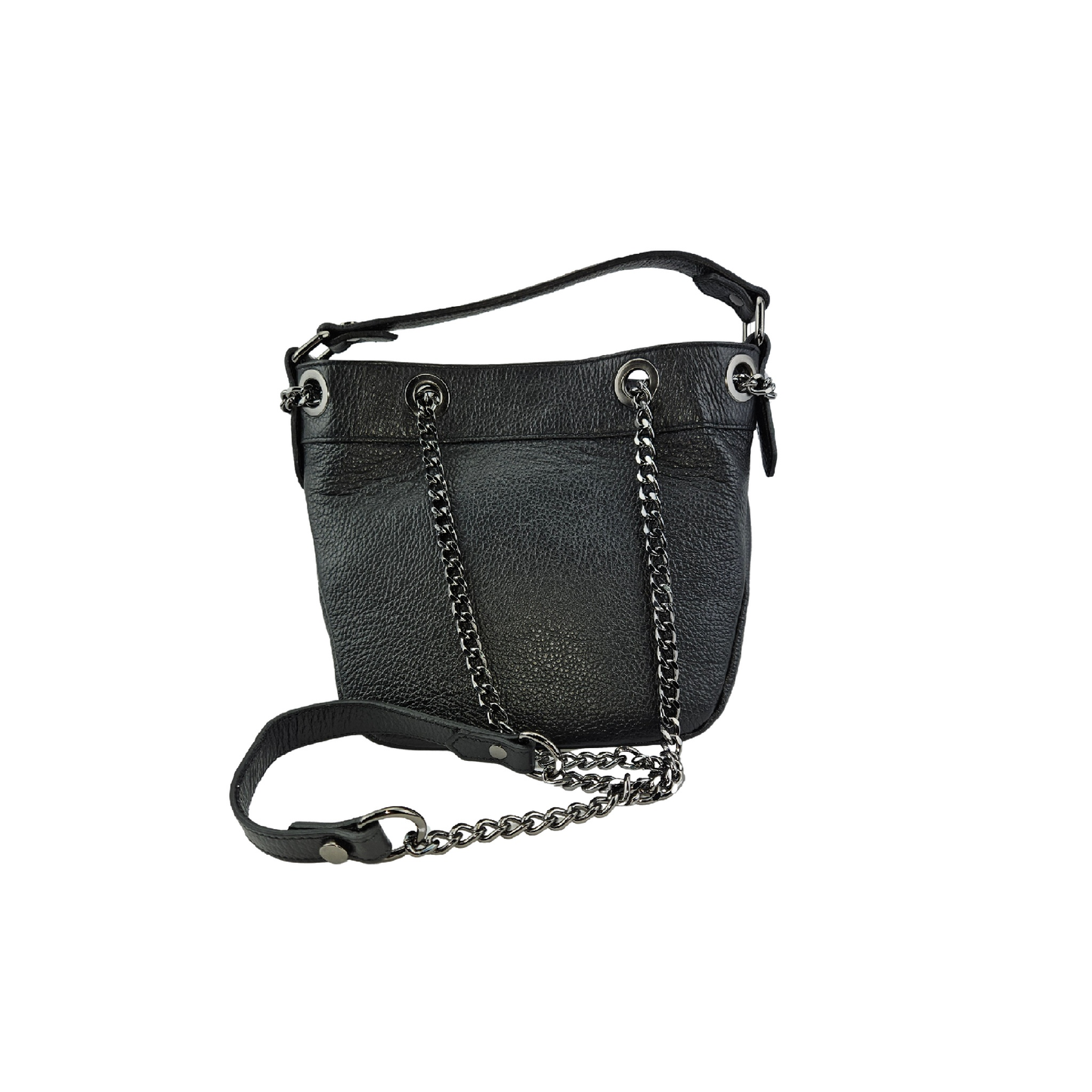 Bucket Bag Schwarz Leder Magnetverschluss