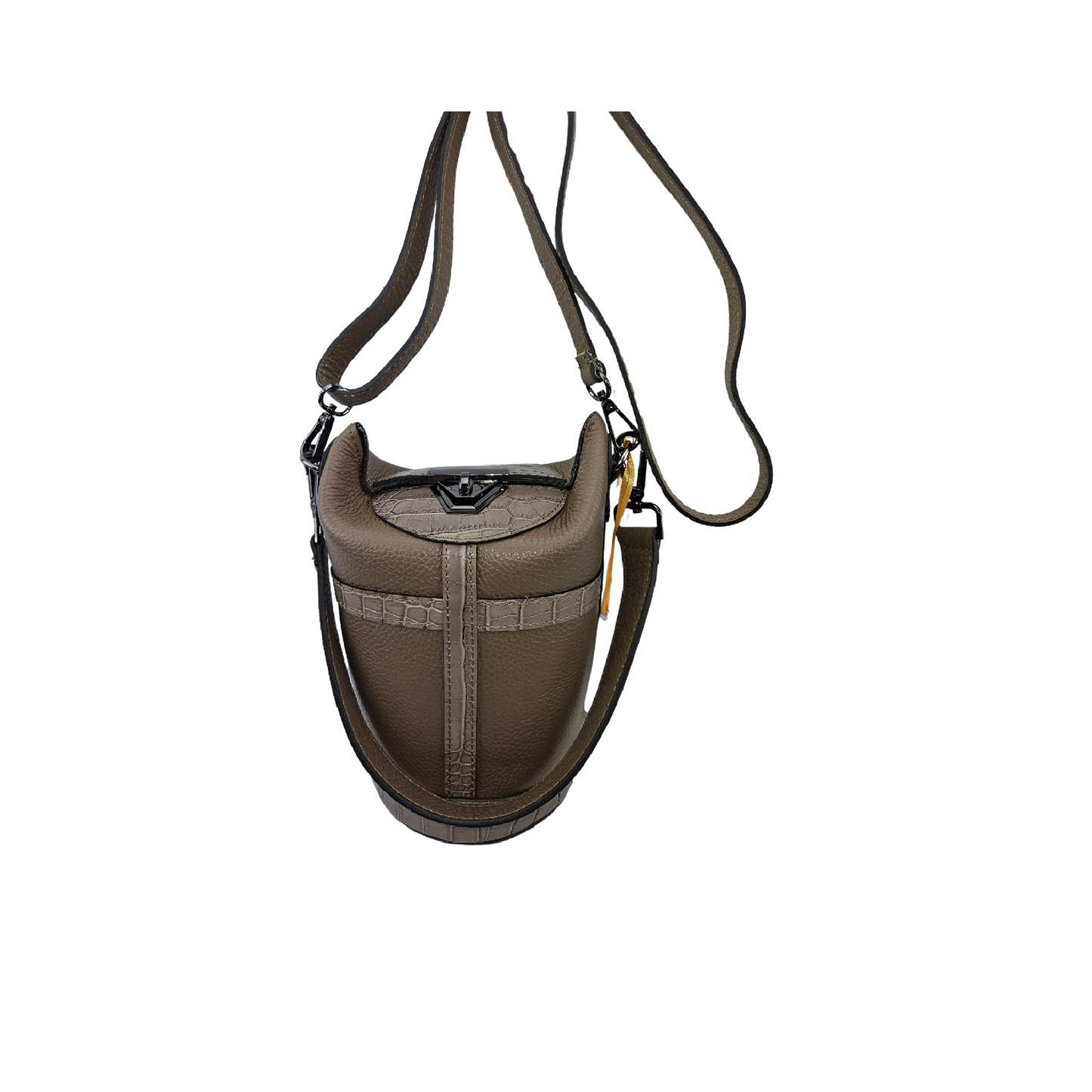 Bucket Bag Leder Krokoprägung Taupe